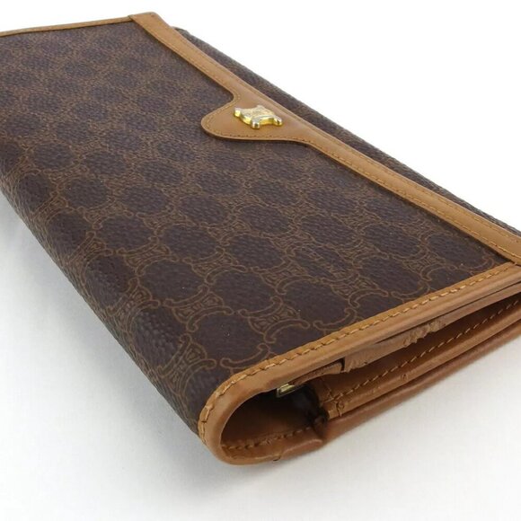 CELINE Long Wallet Macadam Beige PVC ?~ Leather Authentic Used - Picture 2 of 9